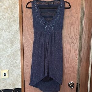Miss Me Blue Asymmetrical Embellished Tank Top